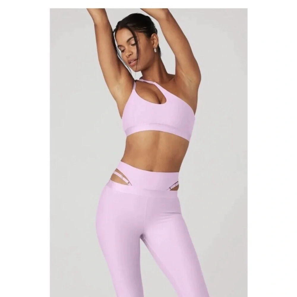 ALO Yoga One-Shoulder Cutout Sports Bra in Light Pink